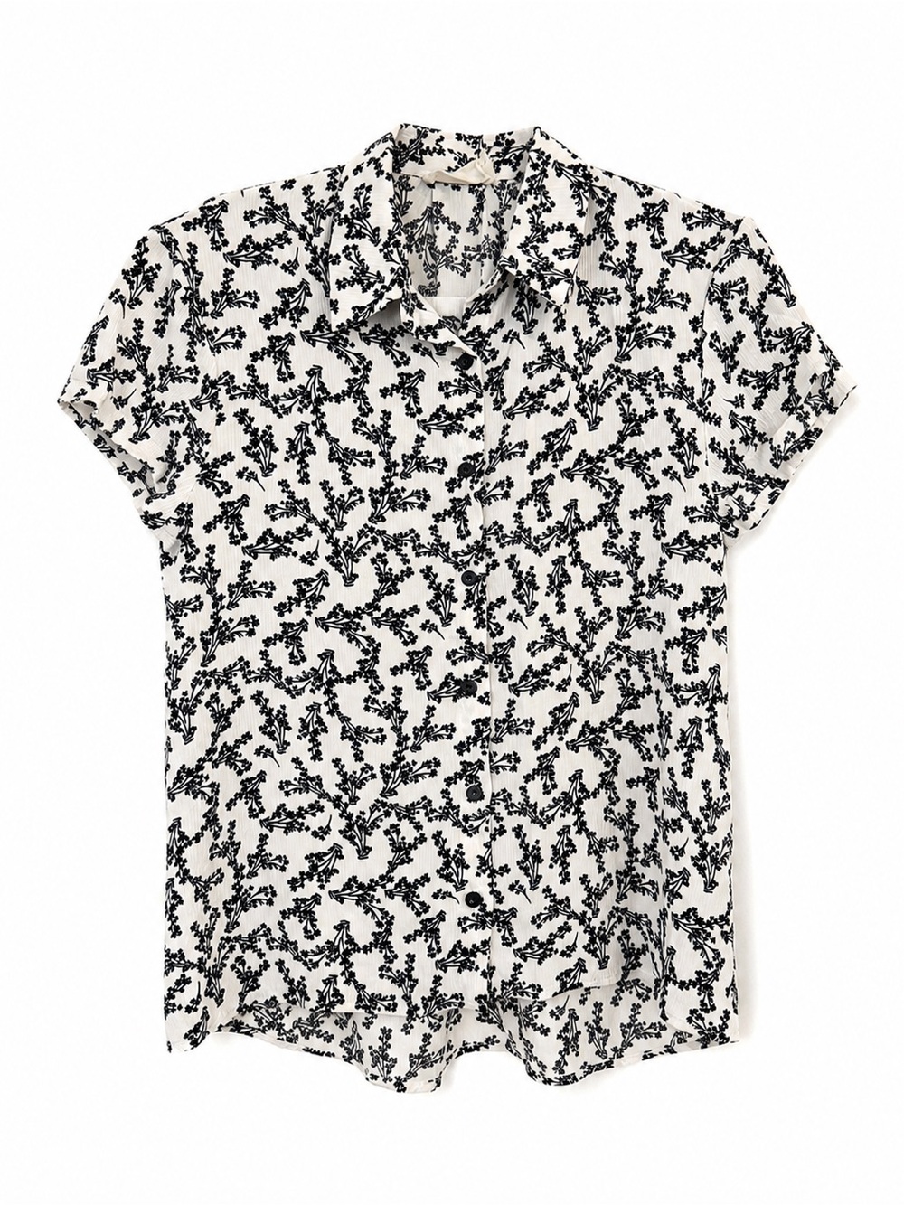 Everleigh Black White Floral Button Down Blouse Cottagecore XS Petite Boho